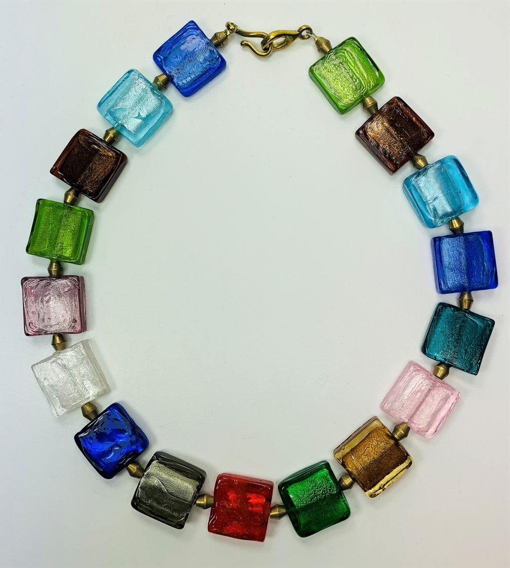 Kette Folierte Glasperlen Handmade Unique Necklace Tribal Beads