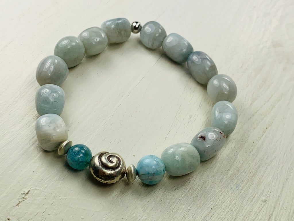 Armband Aqumarin Larimar Amaronit Silber Beads  Unique Chic Handmade Bracelet