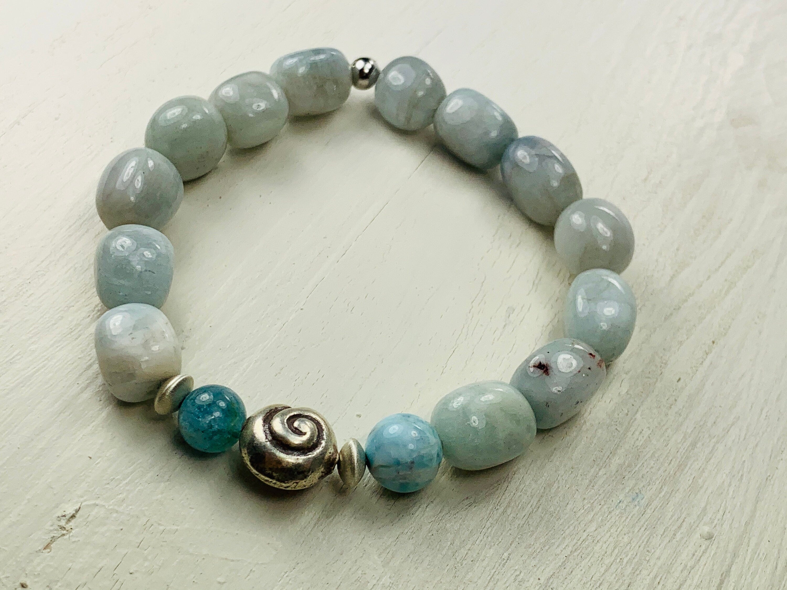 Armband Aqumarin Larimar Amaronit Silber Beads  Unique Chic Handmade Bracelet