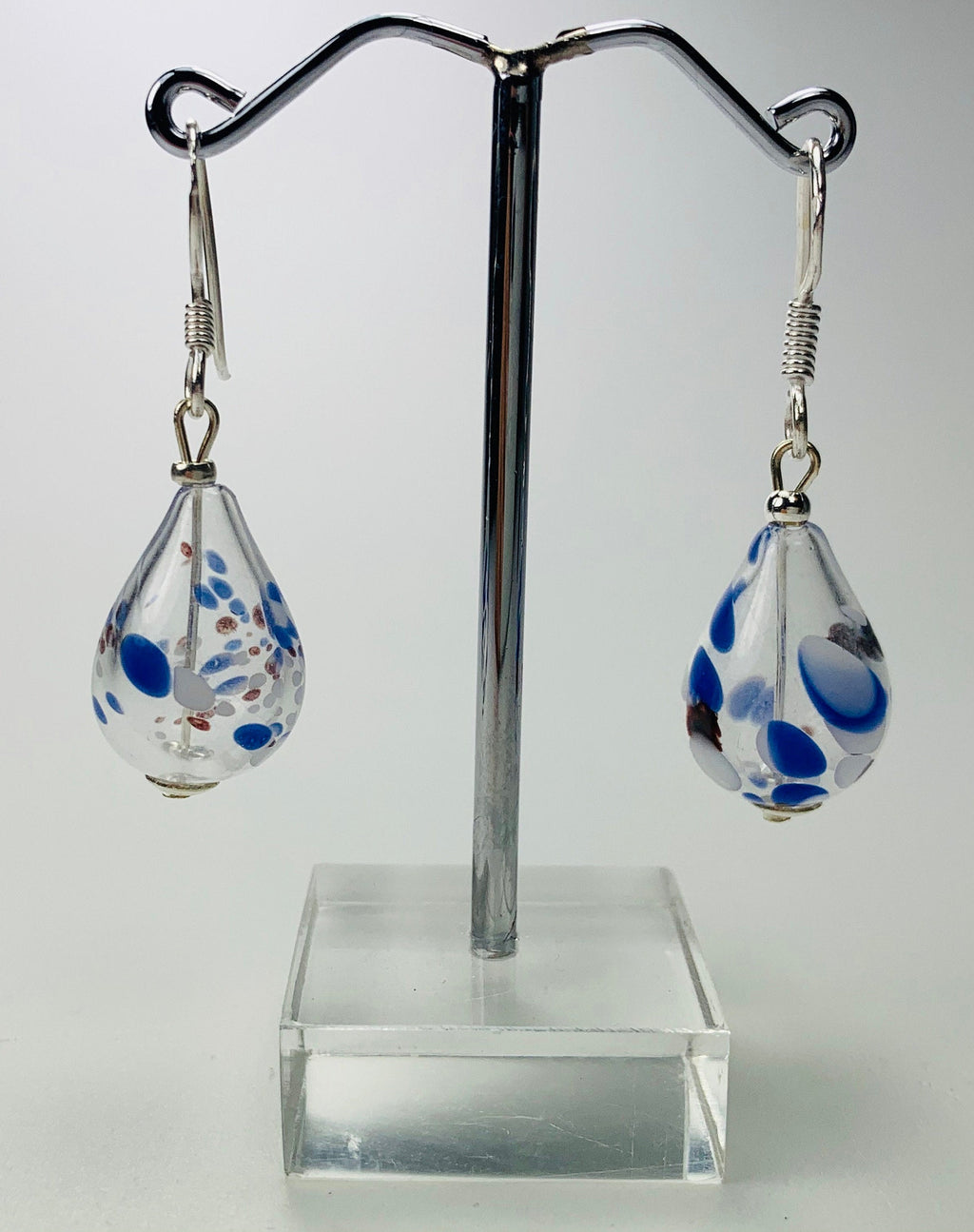 Ohrringe Hohlglasperlen weiss/blau Lampwork Beads Earrings Handmade