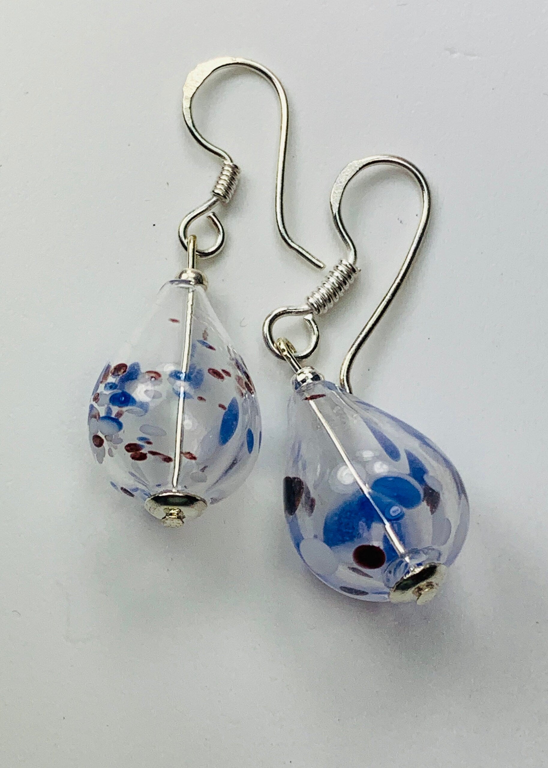 Ohrringe Hohlglasperlen weiss/blau Lampwork Beads Earrings Handmade
