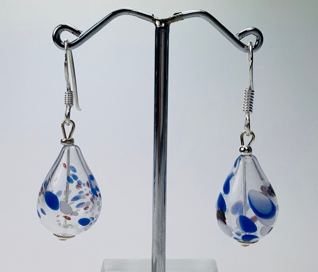 Ohrringe Hohlglasperlen weiss/blau Lampwork Beads Earrings Handmade