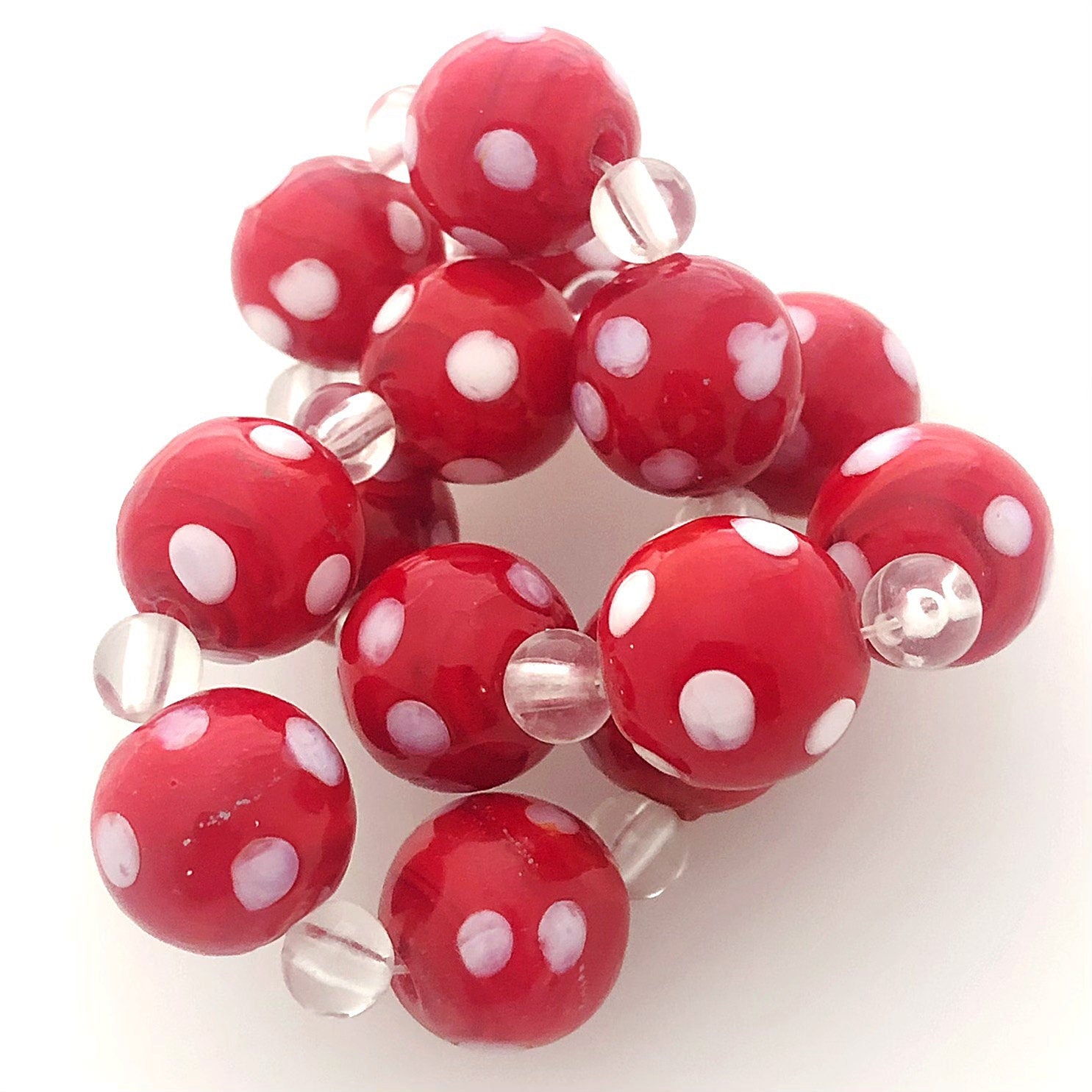 14 Böhmische Glasperlen | Handgefertigte Perlen | Rot | Opak | Punkte | Bohemian | Erstklassige Qualität | BeadsCompany SN08