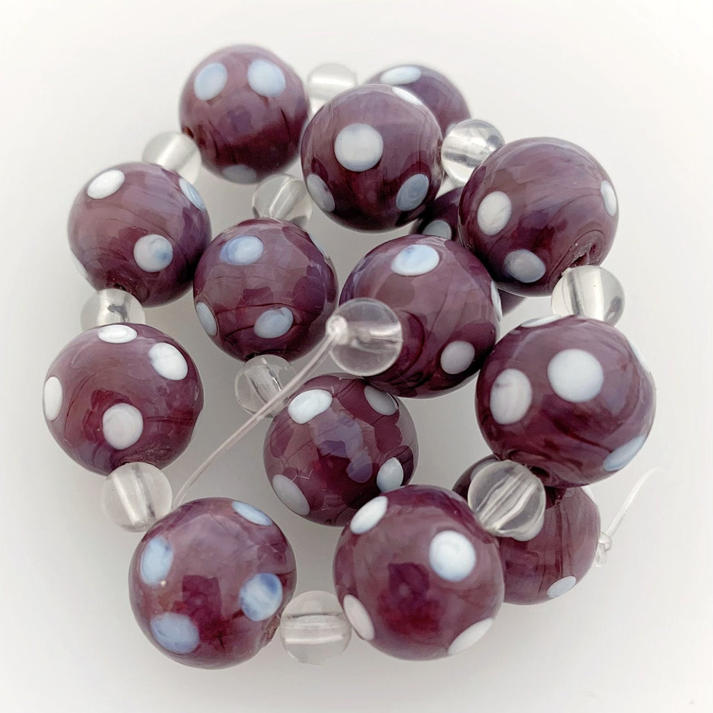 14 Bohemian Glass Beads | Handmade Beads | Purple | Opaque | Dots | Bohemian | First-Class Quality | BeadsCompany SN10