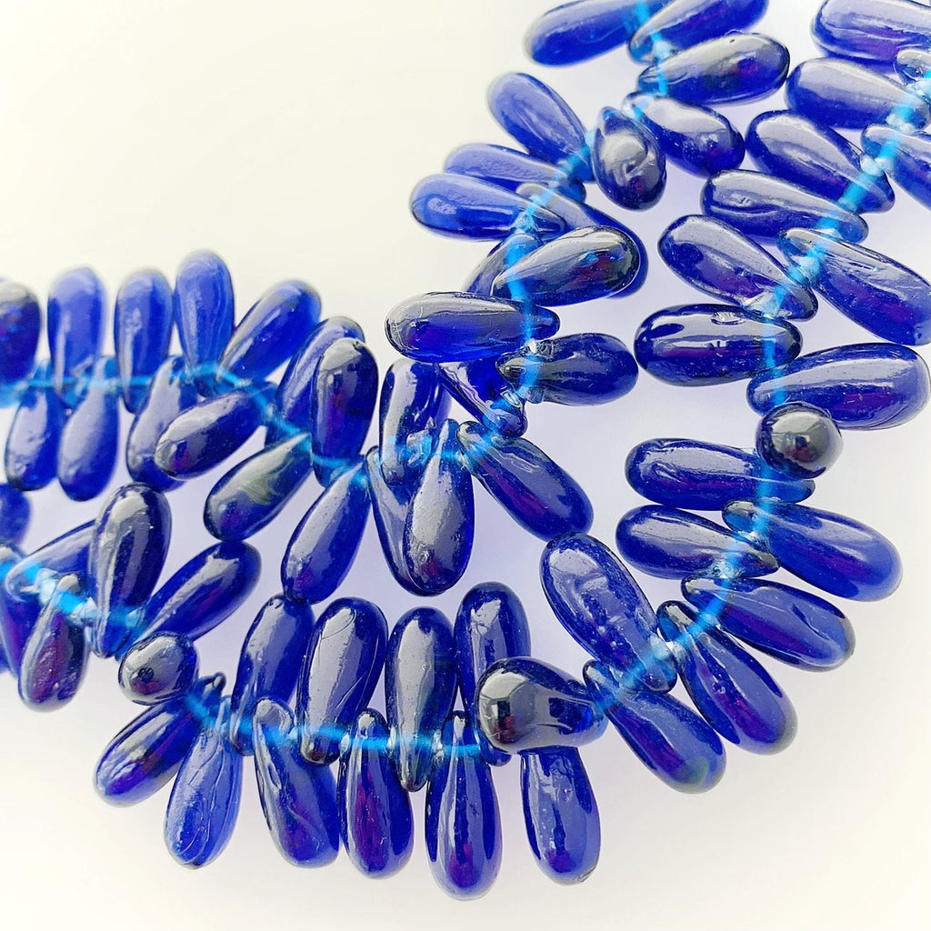 Bohemian Glass Beads | Teardrop Shape | Blue | Bohemian | Handmade | Vintage | BeadsCompany SN13
