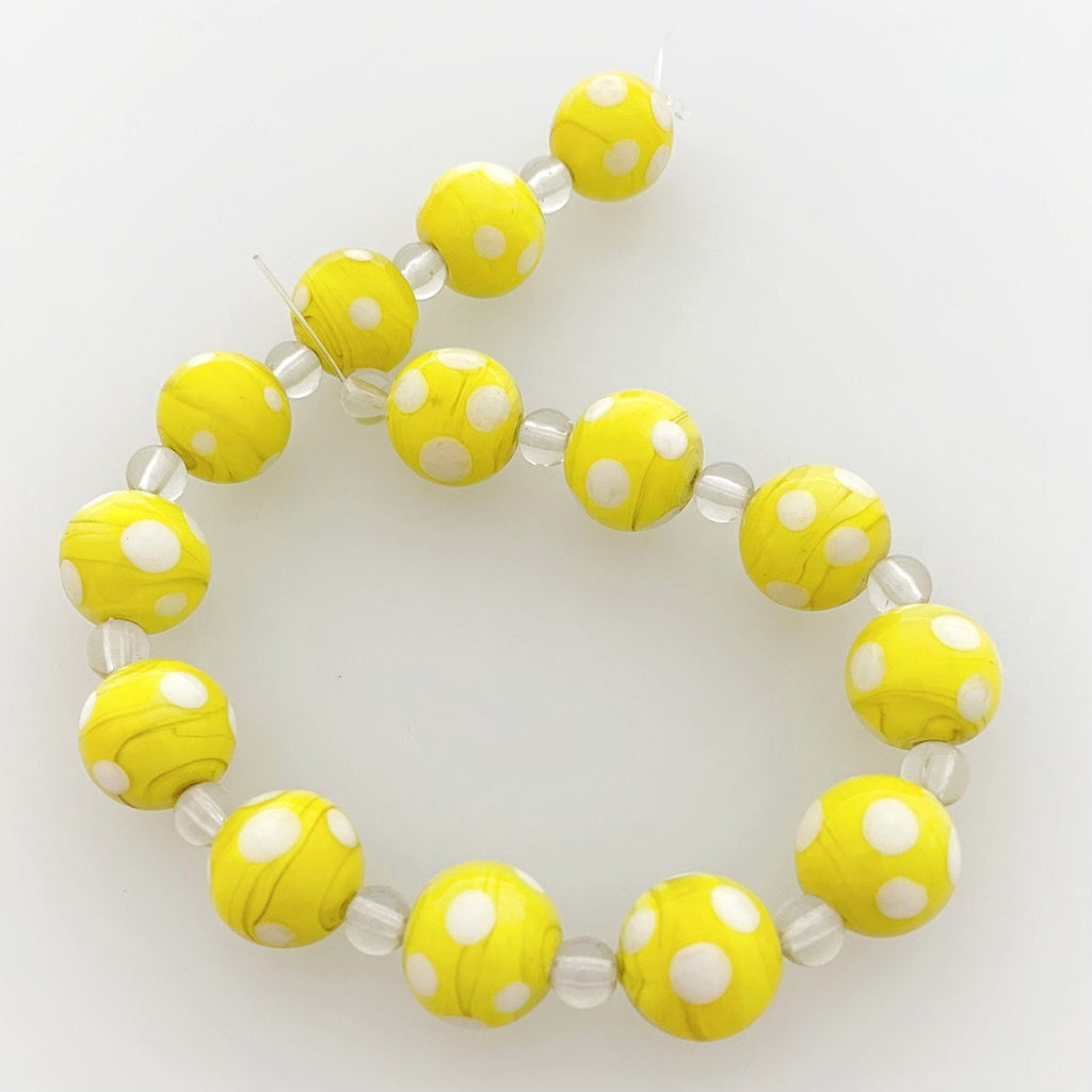 14 Bohemian Glass Beads | Handmade Beads | Yellow | Opaque | Dots | Bohemian | First-Class Quality | BeadsCompany SN07