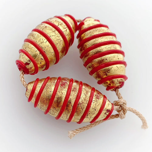 3 Glass Beads | Gold Decor Beads | Handmade | Unique Beads | First Class Quality | BeadsCompany PN04