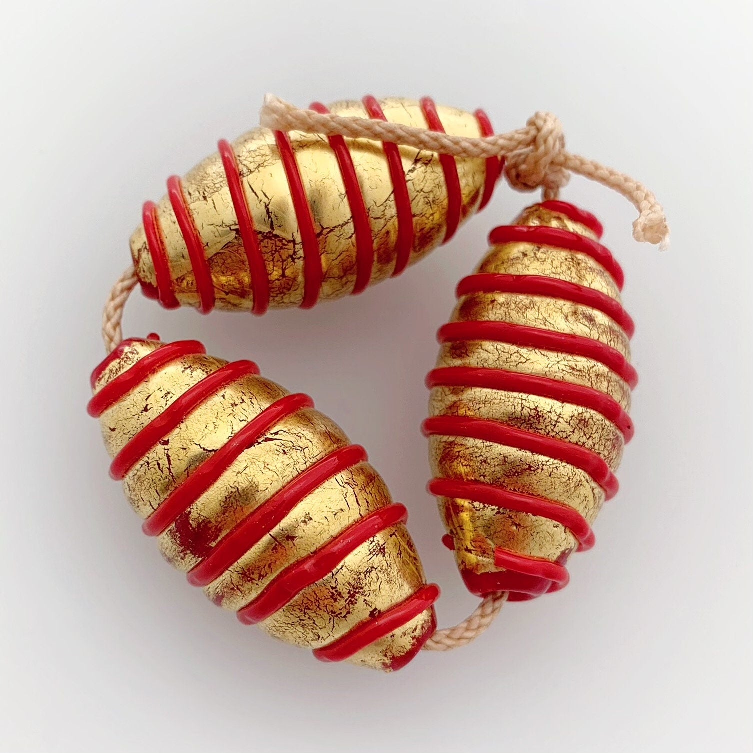 3 Glasperlen | Gold Decor Perlen | Handgefertigt | Unikat Perlen |  Erstklassige Qualität | BeadsCompany PN04