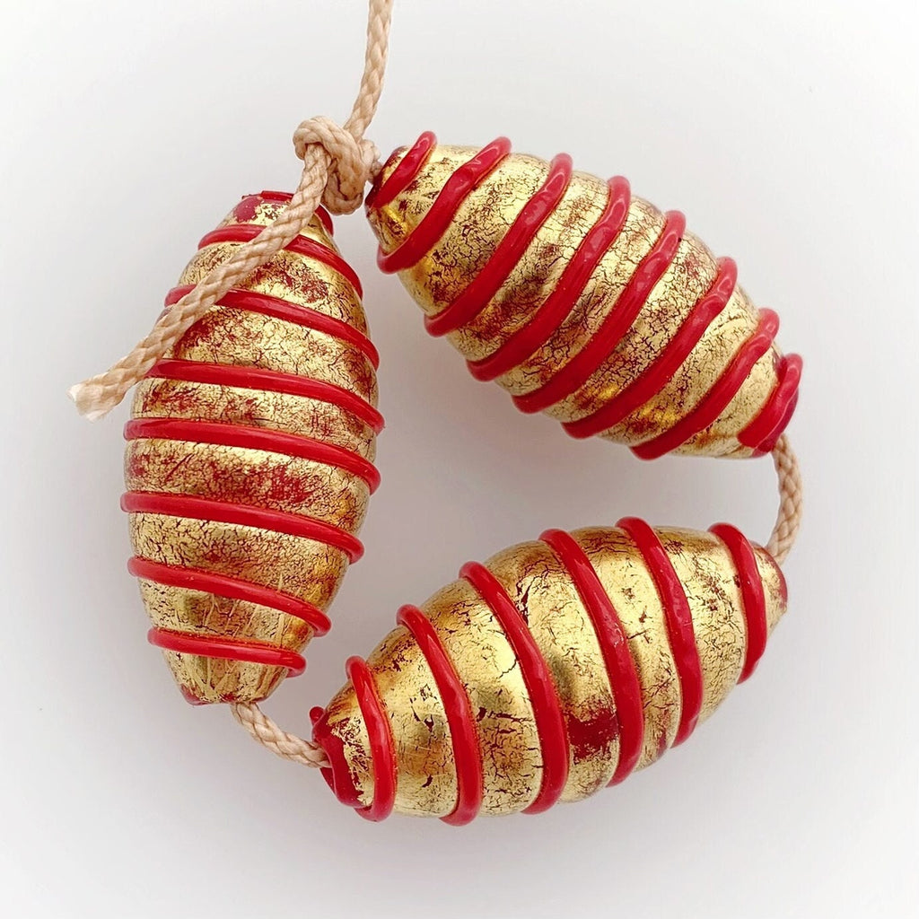 3 Glasperlen | Gold Decor Perlen | Handgefertigt | Unikat Perlen |  Erstklassige Qualität | BeadsCompany PN04