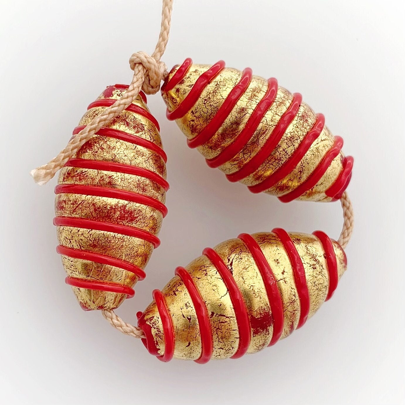 3 Glasperlen | Gold Decor Perlen | Handgefertigt | Unikat Perlen |  Erstklassige Qualität | BeadsCompany PN04